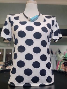 White Short Sleeve Top with Black Polka Dots
